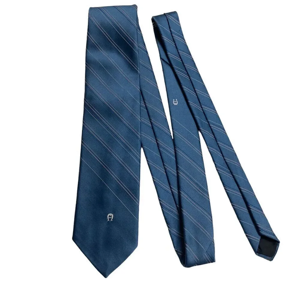 Vintage Etienne Aigner Necktie Mens Tie Silk Blue Striped Office Preppy
